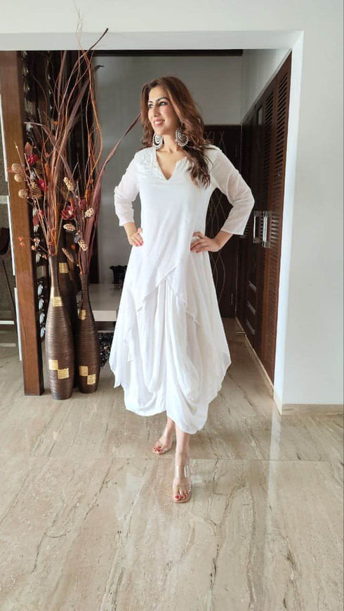 White Drape Dress with Scarf